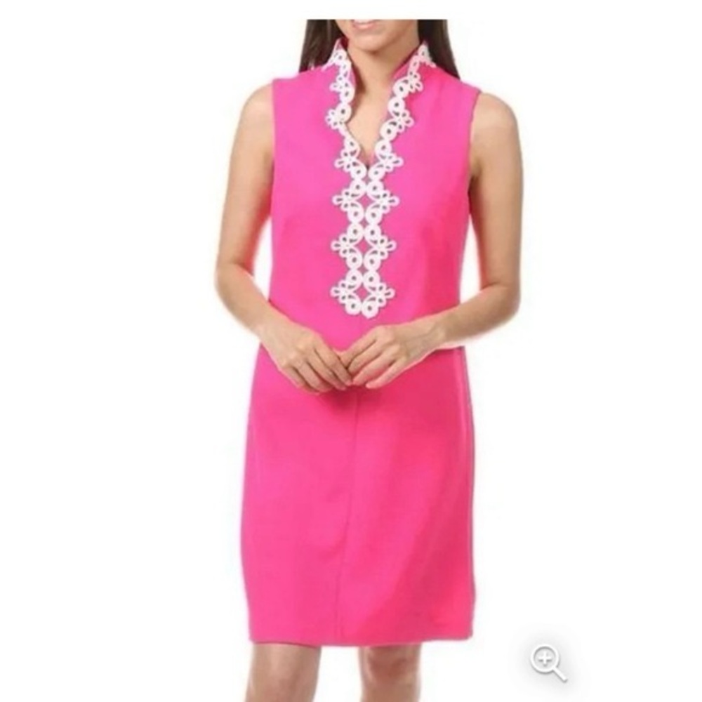 Vince Camuto Dress Lace Front Shift Style Hot Pink/white Sleeveless Size 4